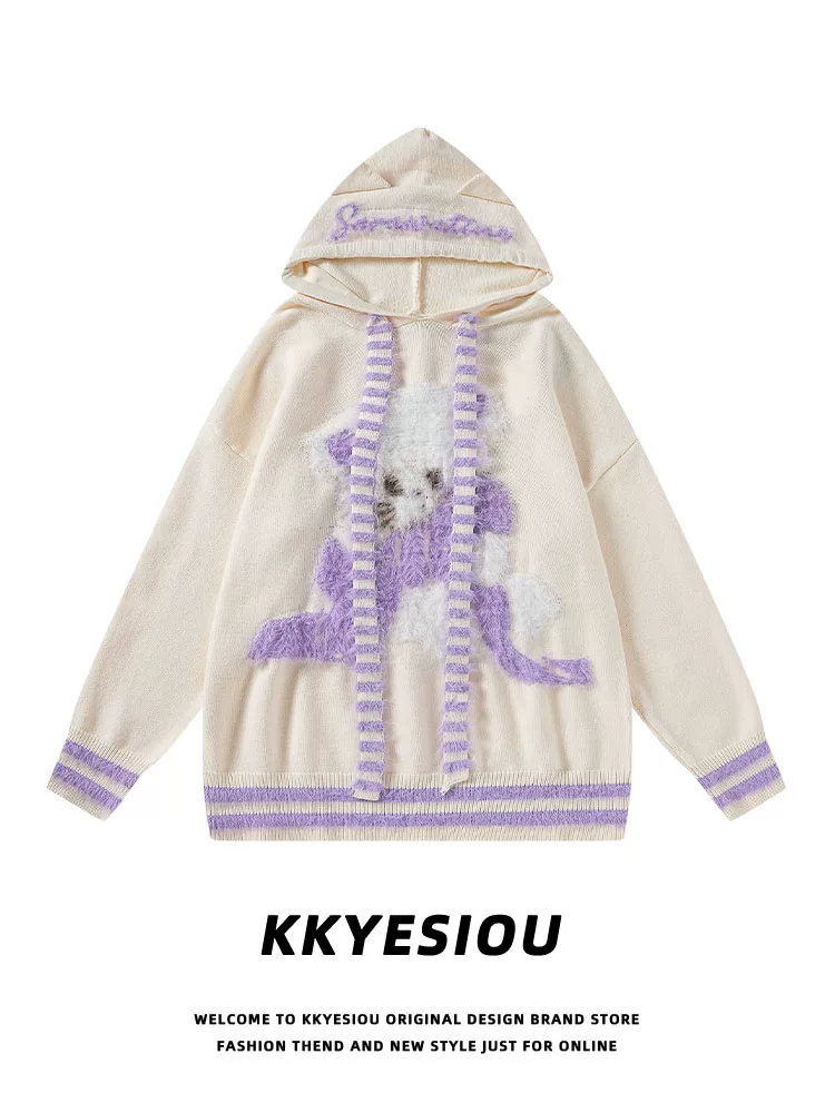 Áo hoodie unisex họa tiết mèo retro Mỹ, chất liệu nhung, kiểu nhuộm tie-dye, chất liệu len dopamine, dành cho cặp đôi