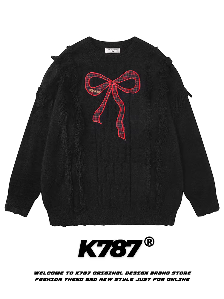 K787 Áo len dệt kim kiểu cổ điển thêu kiểu cổ điển dành cho nam và nữ, áo len cặp đôi phong cách lười biếng cổ điển