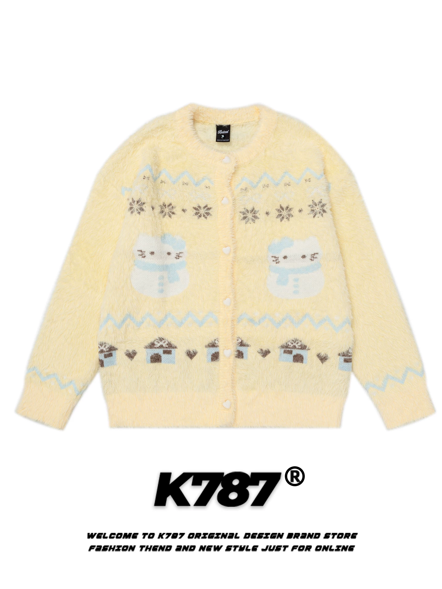 Áo len cardigan mèo dễ thương phong cách ngọt ngào kiểu Mỹ K787 dành cho nữ, dáng rộng, giảm tuổi tác, phong cách đại học, áo khoác dệt kim ngọt ngào.