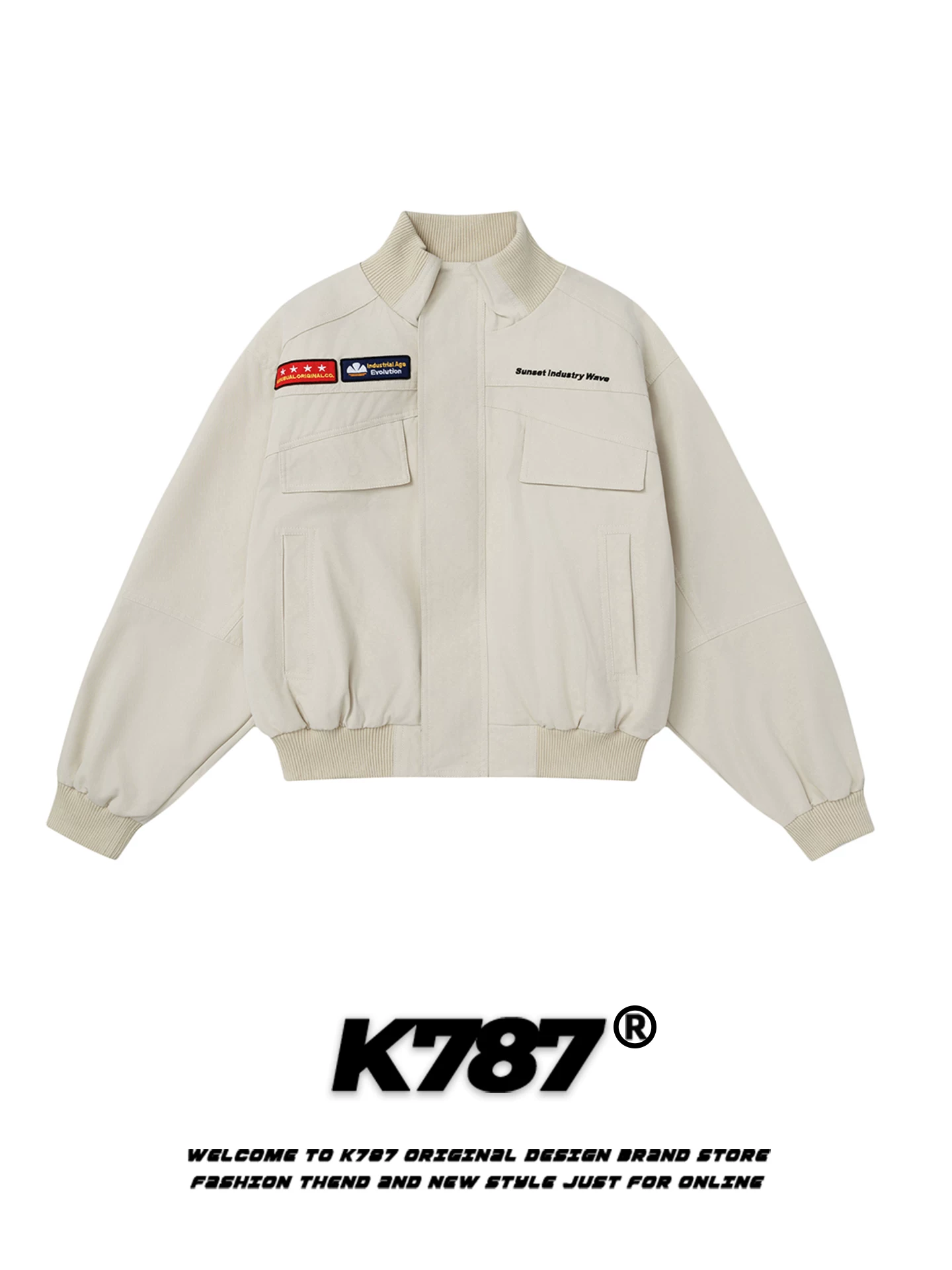 Áo khoác bomber cổ đứng thêu chữ kiểu Mỹ cổ điển K787 dành cho nam và nữ, áo khoác ngắn dáng rộng, phong cách thiết kế độc đáo