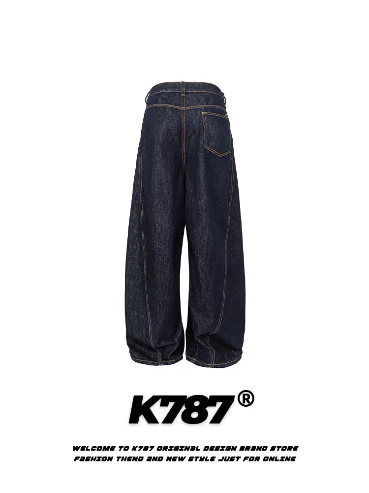K787 Quần denim kiểu dáng cổ điển Mỹ, xu hướng quốc gia, cúc cài, unisex, xu hướng đường phố, dáng rộng, cạp cao, quần thẳng, phong cách thường ngày
