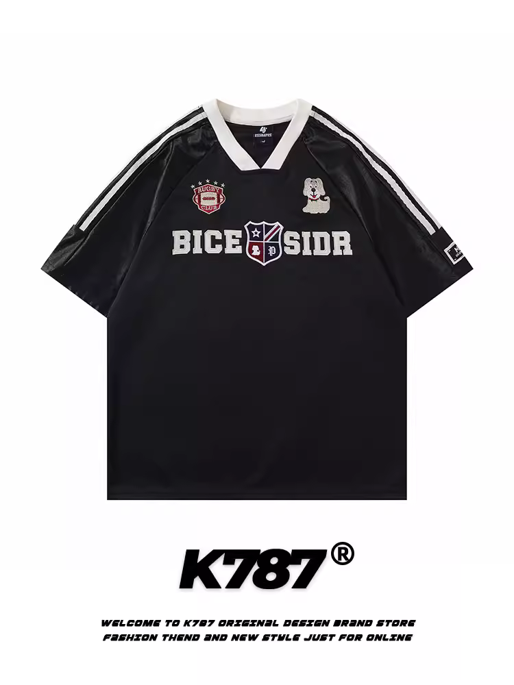 K787 Áo thun thể thao cổ chữ V cổ điển kiểu Mỹ thêu tay ngắn unisex blokecore jersey áo thun cặp đôi
