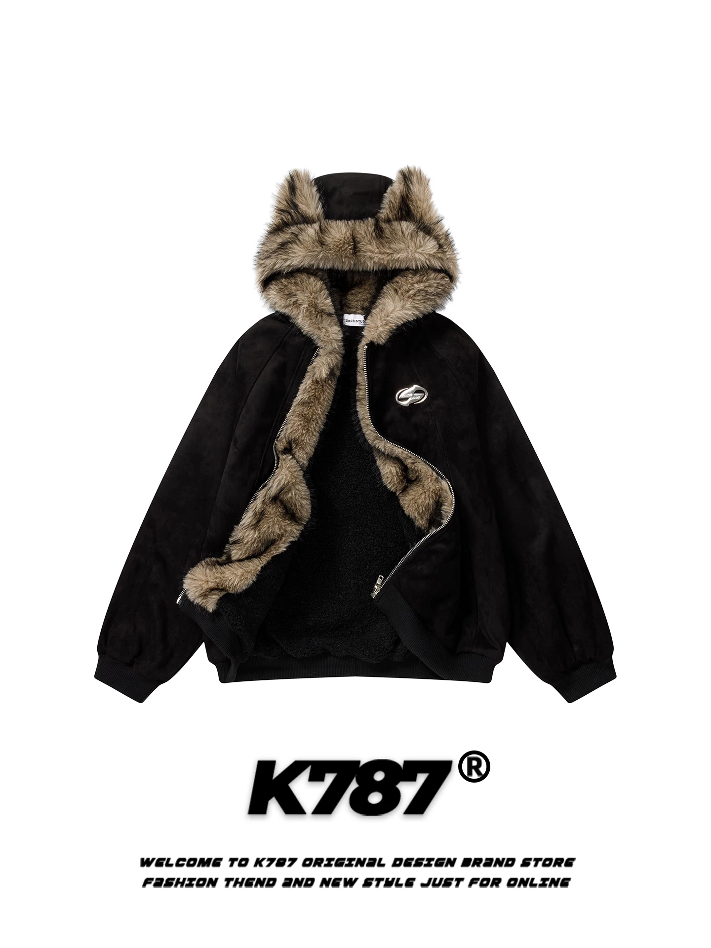 Áo khoác cotton có mũ trùm đầu kiểu retro Mỹ K787 dành cho nam và nữ, lót lông cừu, dày dặn, ấm áp, áo khoác cotton dành cho cặp đôi.