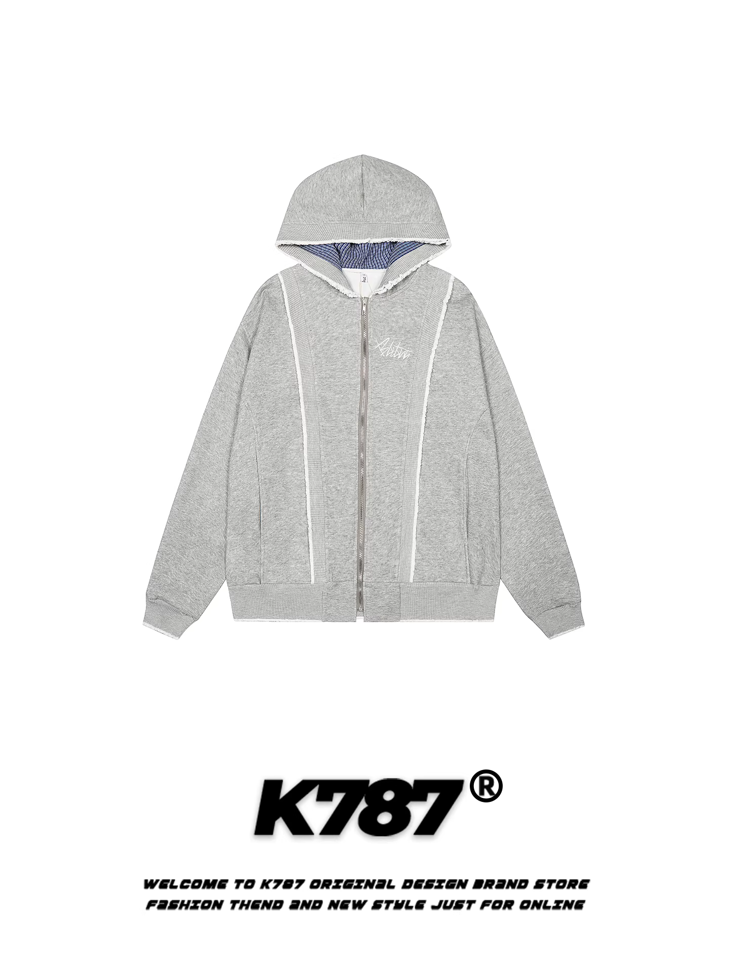 Áo khoác cardigan có mũ trùm đầu thêu phong cách đường phố Mỹ K787 dành cho nam và nữ, áo khoác hoodie cặp đôi thời trang, dáng rộng, thoải mái, thương hiệu thời thượng