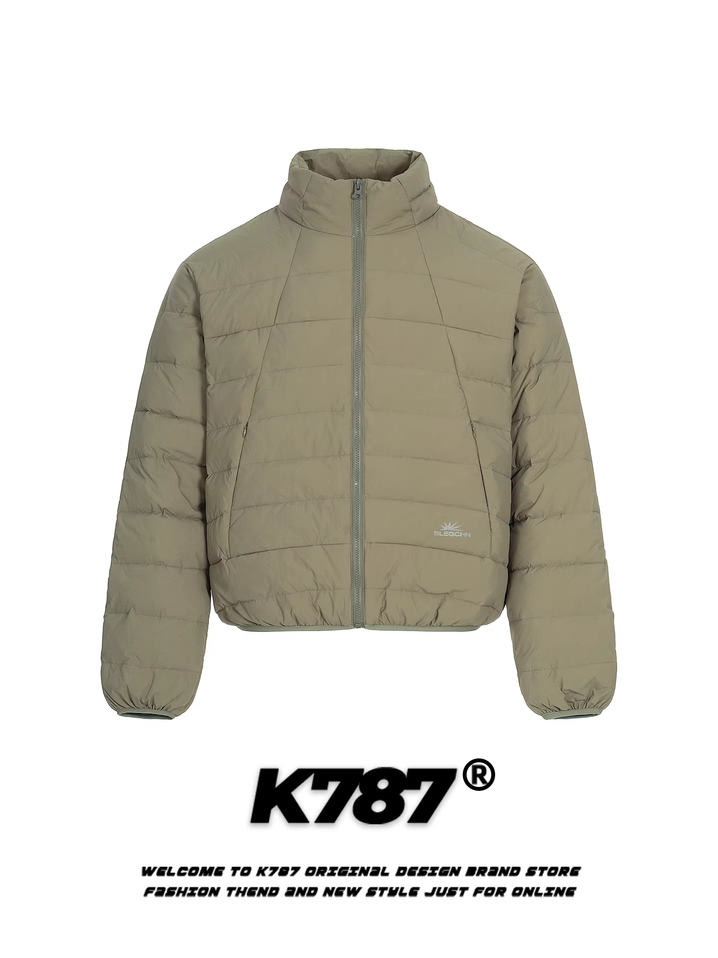 Áo khoác phao cổ đứng màu trắng trơn kiểu Mỹ cổ điển K787 dành cho nam và nữ, dáng rộng, ấm áp và dày dặn, kiểu áo khoác phao dành cho cặp đôi.