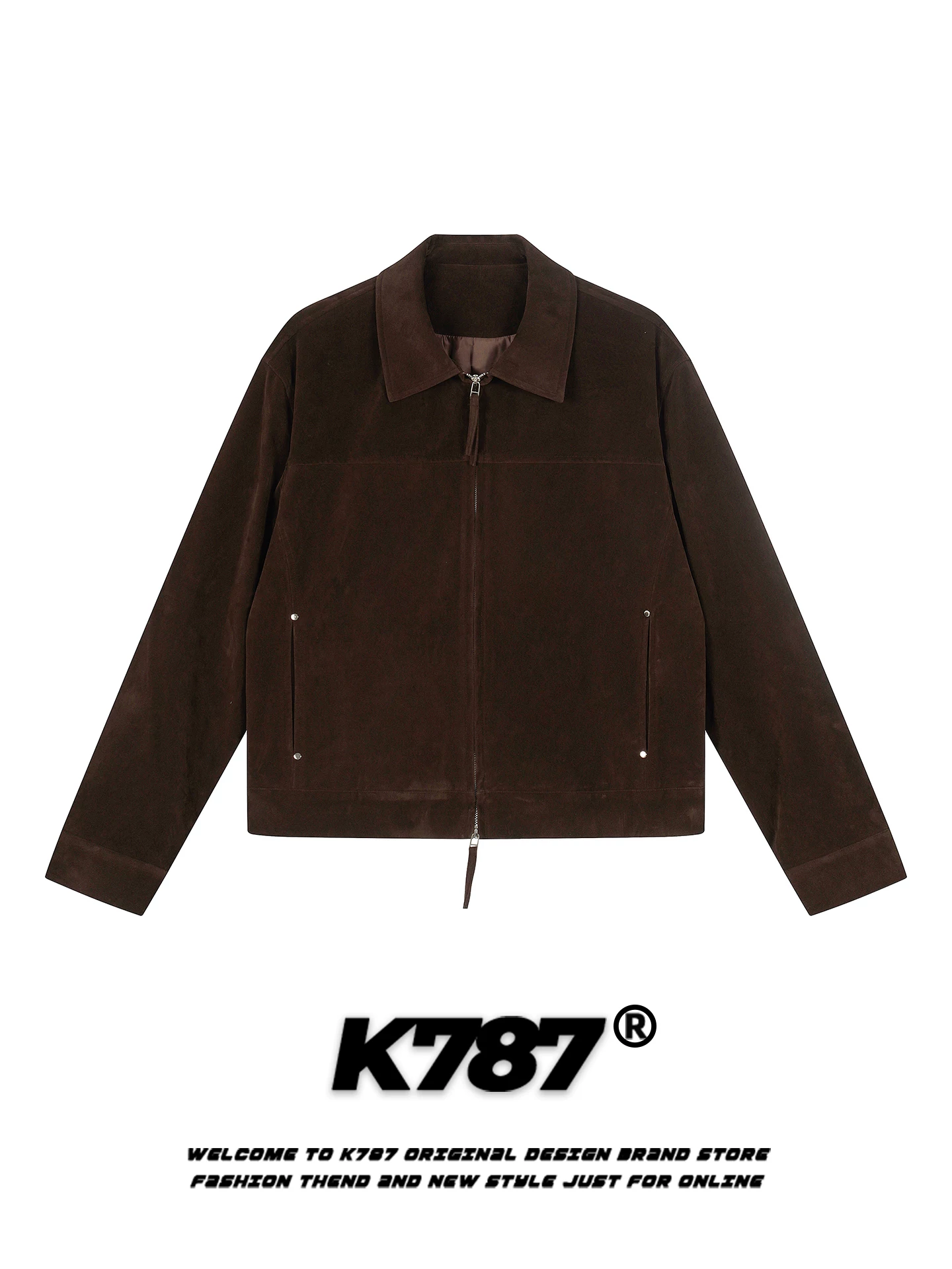 Áo khoác cardigan chất liệu da lộn kiểu Mỹ cổ điển K787 dành cho nam và nữ, dáng rộng, phong cách quốc dân, màu cà phê, áo khoác đôi mùa thu