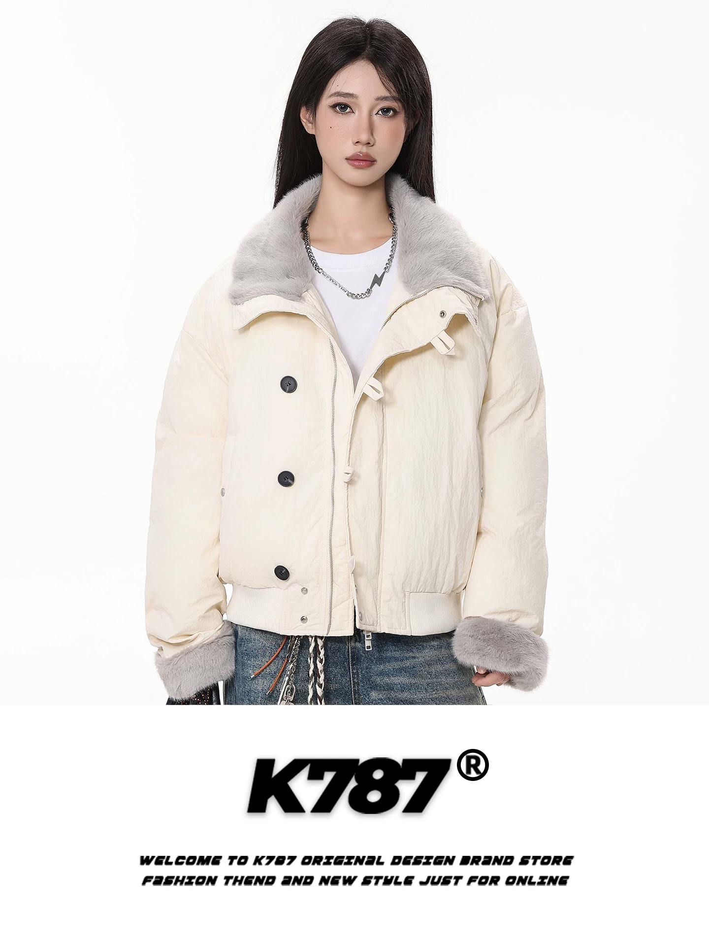 Áo khoác cotton cổ đứng kiểu dáng thời trang Mỹ K787 dành cho nam và nữ, áo khoác cotton mùa đông ấm áp, phong cách giản dị, hợp thời trang dành cho cặp đôi.