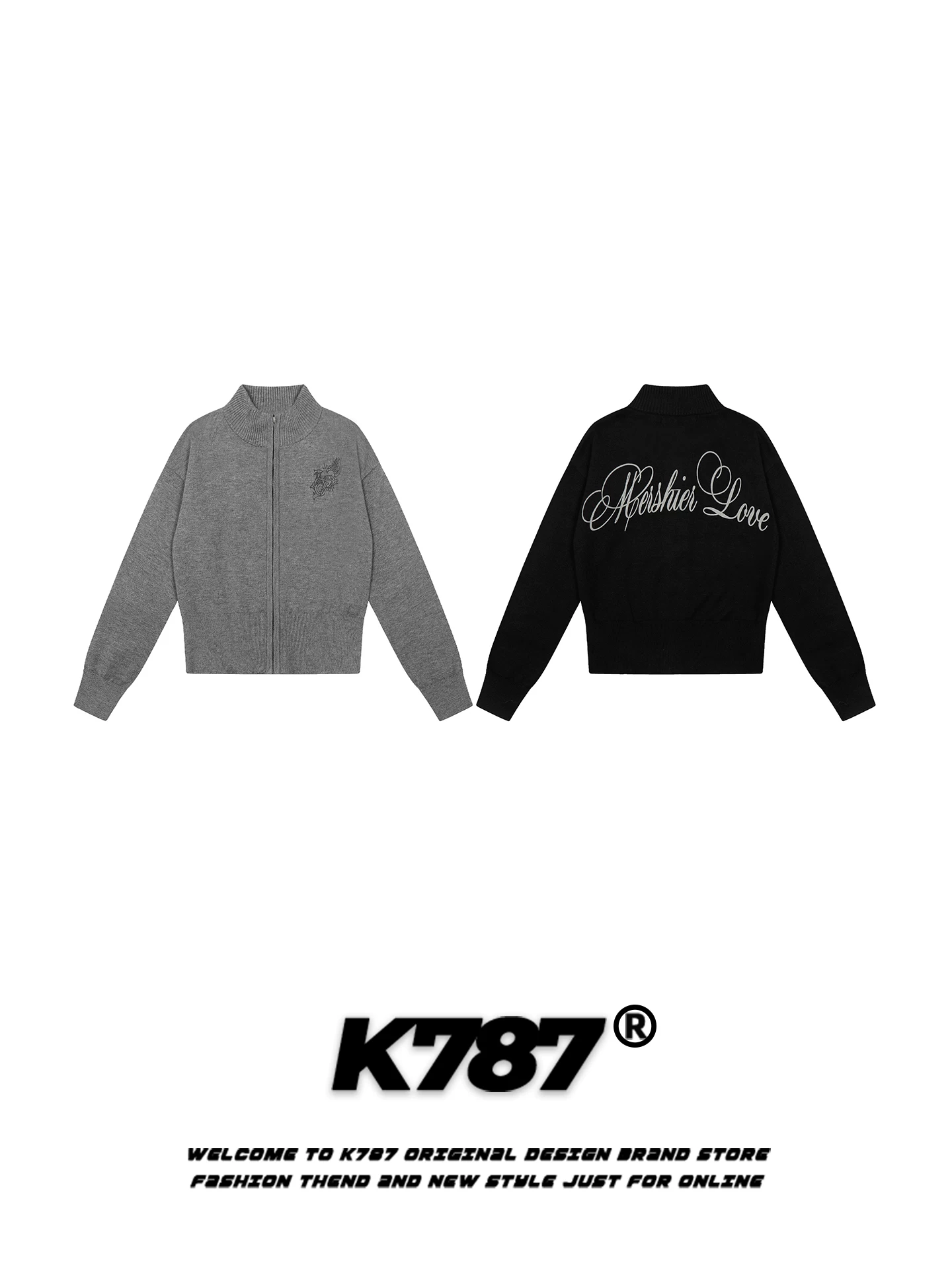 Áo cardigan dệt kim kiểu Mỹ cổ điển K787 có in chữ ở phía sau, kiểu dáng ôm body, áo len ngắn mặc thường ngày đi làm dành cho nữ