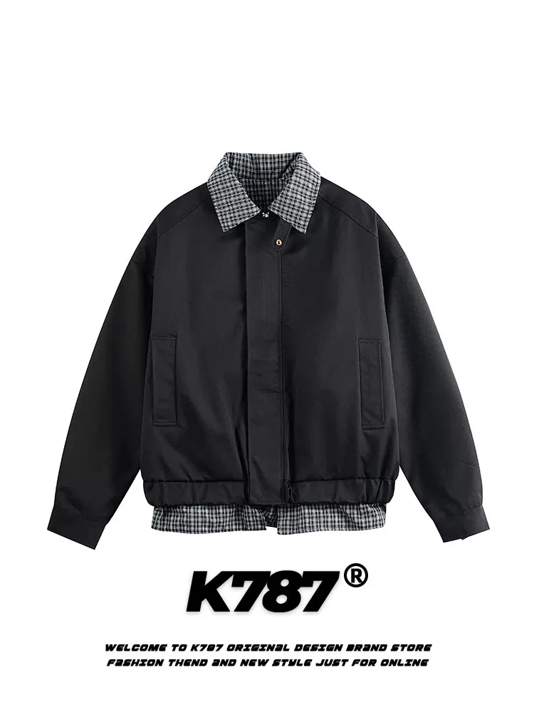 K787 Áo khoác Harrington giả hai mảnh phong cách retro Mỹ, phối màu, unisex, thời thượng, thương hiệu nổi tiếng, dáng rộng, phong cách thường ngày, đa năng, áo khoác ngắn