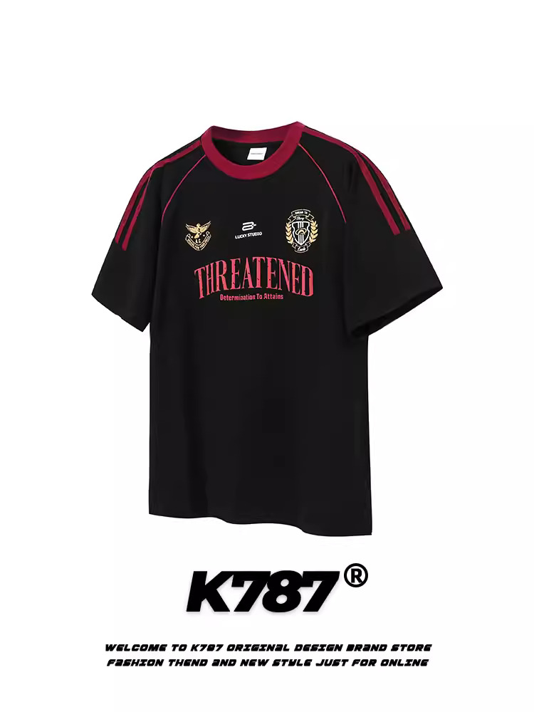 K787 Áo thun ngắn tay sọc cổ điển kiểu Mỹ unisex thể thao đa năng áo thun hạng nặng dành cho cặp đôi