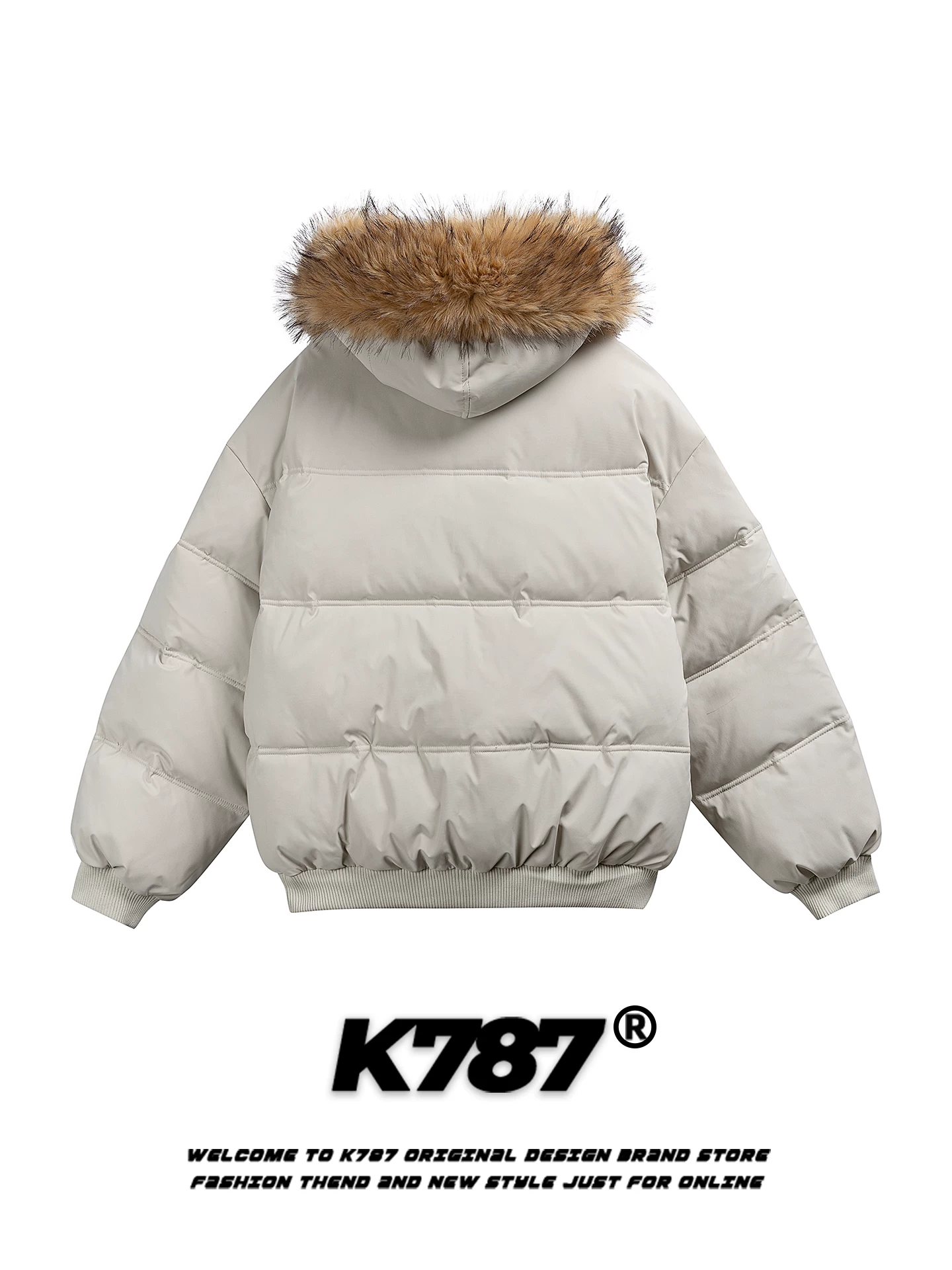 Áo khoác cotton có mũ trùm đầu, cổ lông lớn kiểu retro Mỹ K787 dành cho nam và nữ, thương hiệu thời thượng, ấm áp và dày dặn, áo khoác cotton mùa đông ngắn.