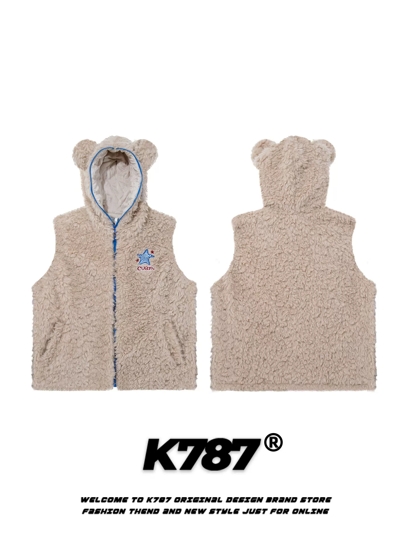 Áo khoác lông thú giả kiểu Mỹ cổ điển K787 dành cho nữ, áo khoác cotton có mũ ấm áp bằng len cừu giả.