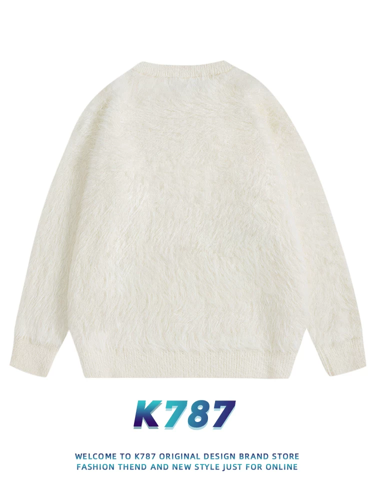 K787 Áo len dệt kim phong cách retro cổ điển của Mỹ dành cho nam và nữ, áo len cặp đôi dày dặn đa năng theo chủ đề mèo