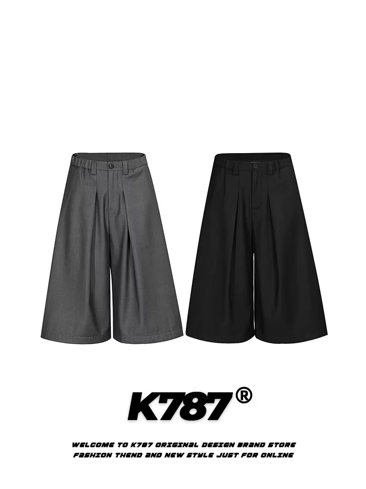 Quần short ống rộng xếp ly kiểu Mỹ cổ điển K787, dáng rộng, chất liệu mềm mại, unisex, kiểu dáng thẳng, mặc thường ngày