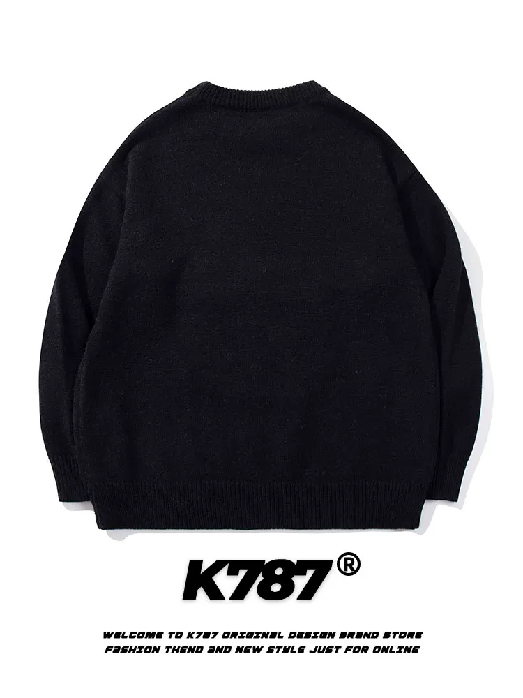 K787 Mũ mùa đông vui nhộn theo phong cách cổ điển Trung Quốc đồ dệt kim hình mèo unisex phong cách đại học áo len thêu áo len cặp đôi