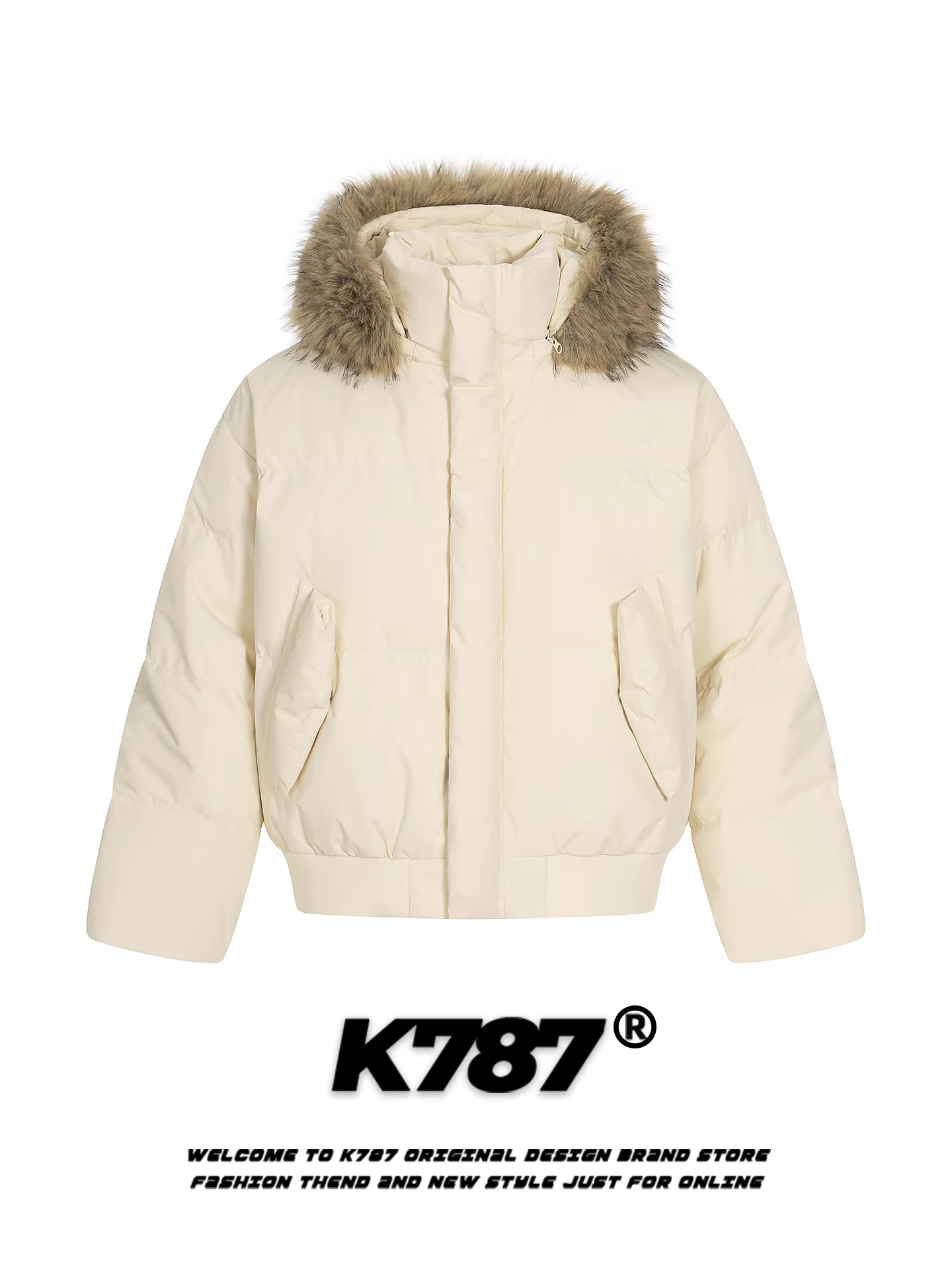 Áo khoác có mũ trùm đầu cổ lông phong cách cổ điển Mỹ K787 dành cho nam và nữ, lông vịt trắng, dày dặn và ấm áp, áo khoác phao dành cho cặp đôi mùa đông.