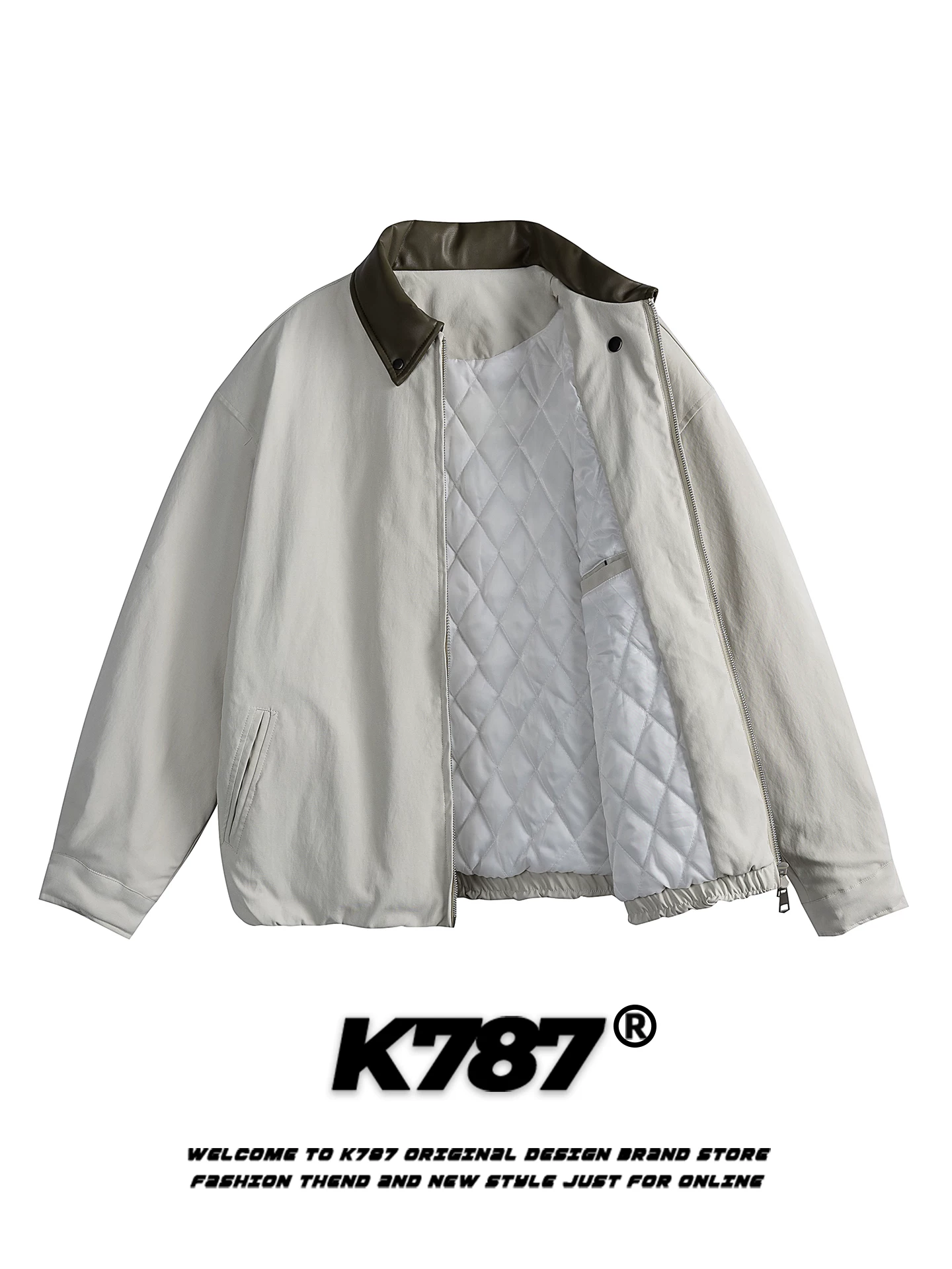 Áo khoác cotton kiểu dáng công sở phối màu retro Mỹ K787 chất liệu da PU, dành cho nam và nữ, kiểu dáng rộng rãi, giữ ấm mùa đông, áo khoác đôi.