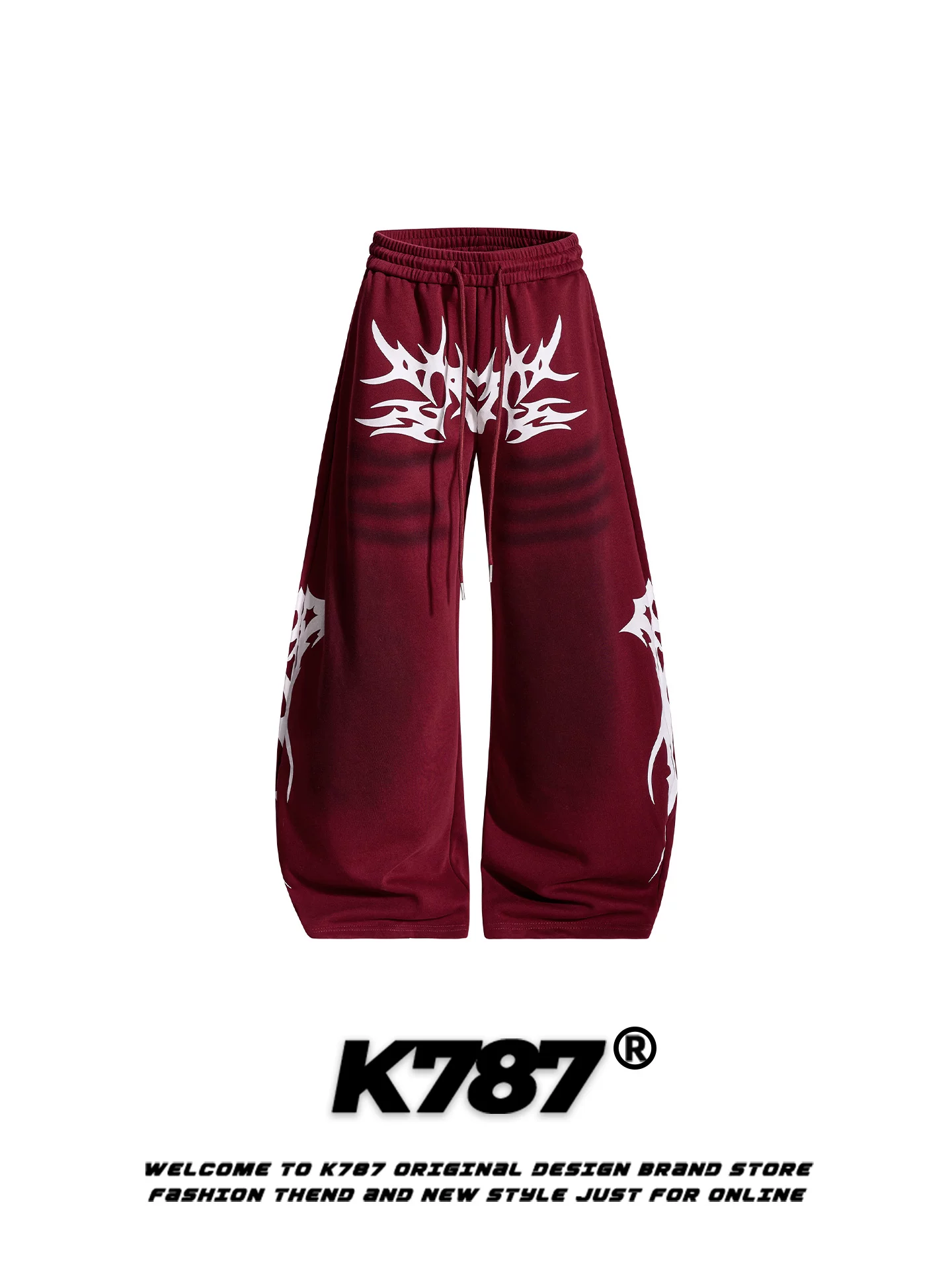 Quần ống rộng unisex K787 phong cách đường phố Mỹ, in họa tiết totem nhuộm màu độc đáo, dây rút, kiểu dáng thời trang, thương hiệu nổi tiếng, rộng rãi, thoải mái, dài chấm đất.