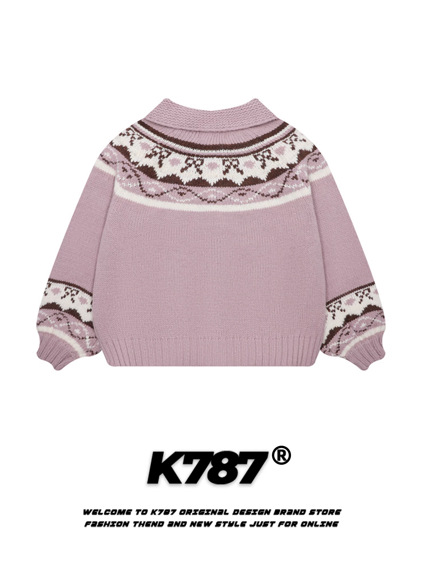 Áo len cardigan dệt kim kiểu Mỹ cổ điển K787 họa tiết thỏ Fair Isle dành cho nữ, dáng rộng, mùa thu đông, phong cách nhẹ nhàng, áo khoác ngắn dệt kim.