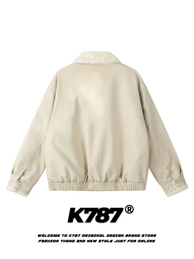 Áo khoác cotton dày dặn phối lông PU cổ lông K787 dành cho nam và nữ, màu trơn, phong cách Mỹ cổ điển, áo khoác mùa đông dành cho cặp đôi