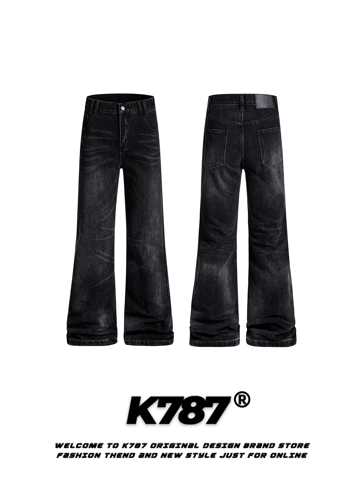 Quần jeans K787 kiểu Mỹ cổ điển, xước rách, dáng loe, dành cho nam và nữ, cạp cao, tôn dáng, phong cách thường ngày, dài.