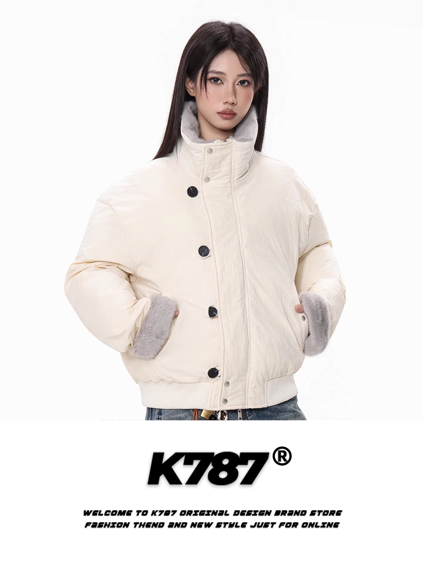 Áo khoác cotton cổ đứng kiểu dáng thời trang Mỹ K787 dành cho nam và nữ, áo khoác cotton mùa đông ấm áp, phong cách giản dị, hợp thời trang dành cho cặp đôi.