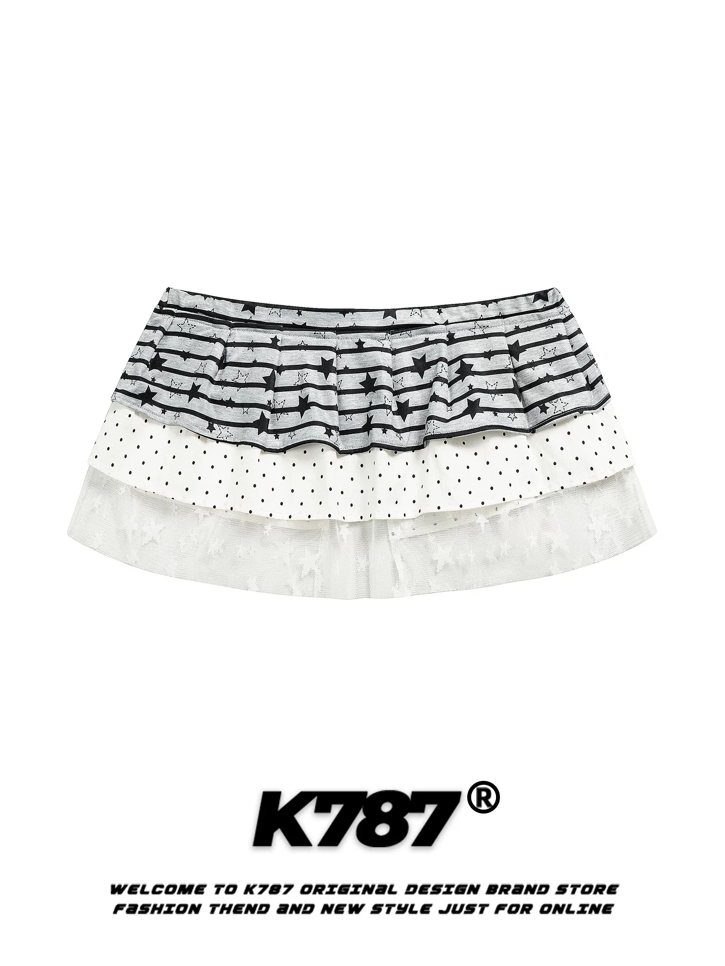 Váy mini xếp tầng ren ba lớp K787 Sweet Spicy Girl, kiểu dáng chữ A, cạp cao, phối ren, tạo cảm giác cao cấp và phong cách thời trang.