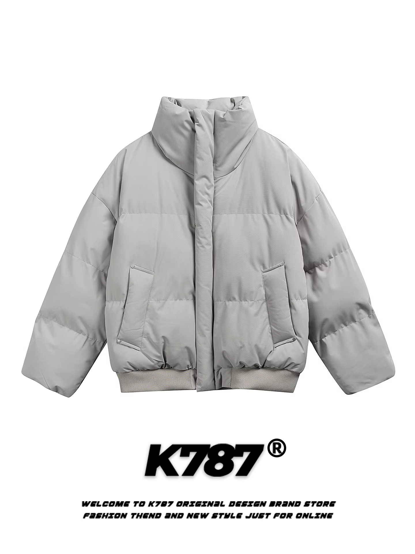 Áo khoác cotton cổ đứng màu trơn đơn giản kiểu Mỹ K787 dành cho nam và nữ, dáng rộng, dày dặn, ấm áp, áo khoác cotton cặp đôi thương hiệu hợp thời trang.