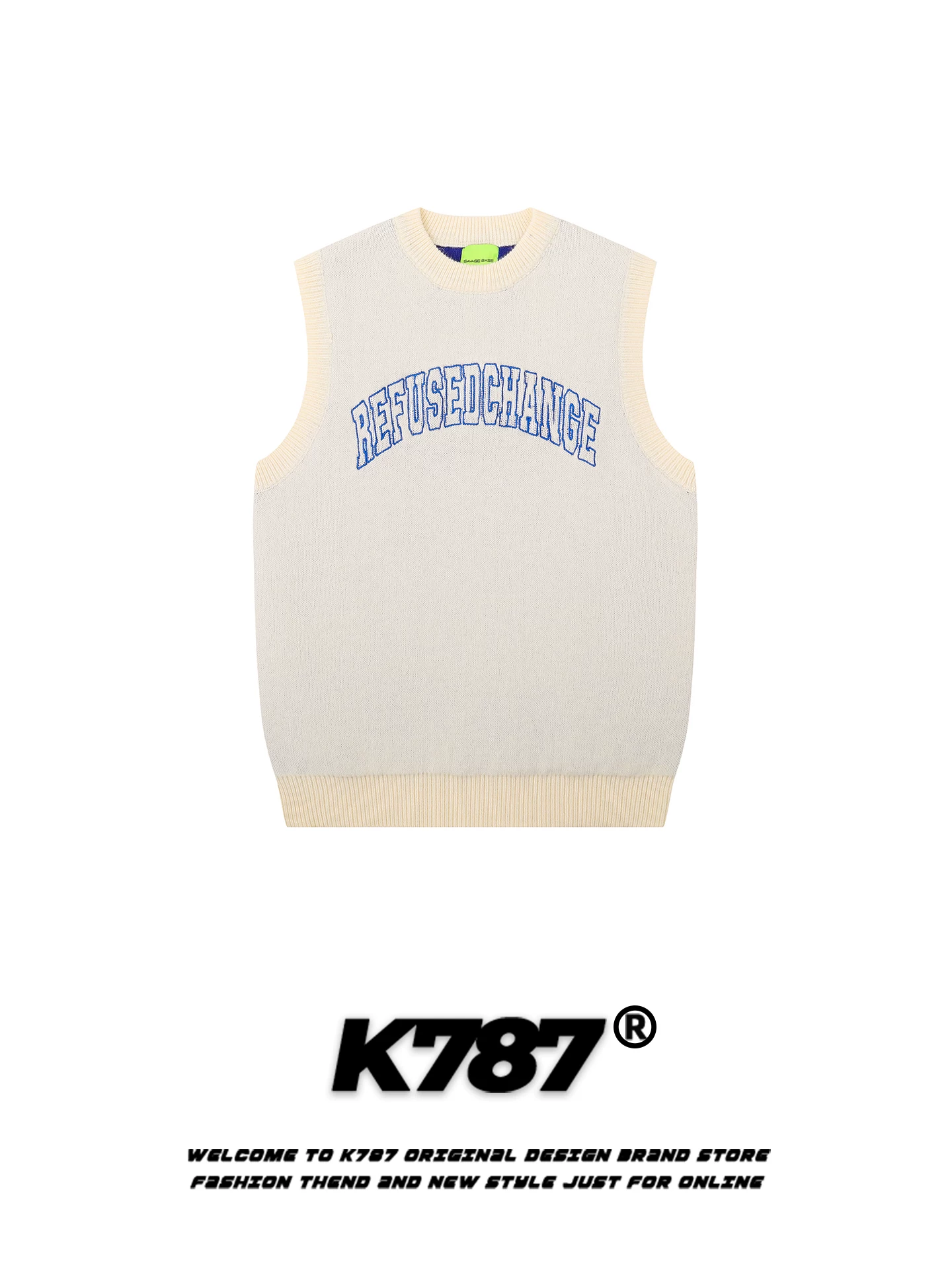 Áo len không tay kiểu dáng cổ tròn thêu chữ retro Mỹ K787, unisex, phong cách đại học, dáng rộng, nhiều lớp, chất liệu dệt kim