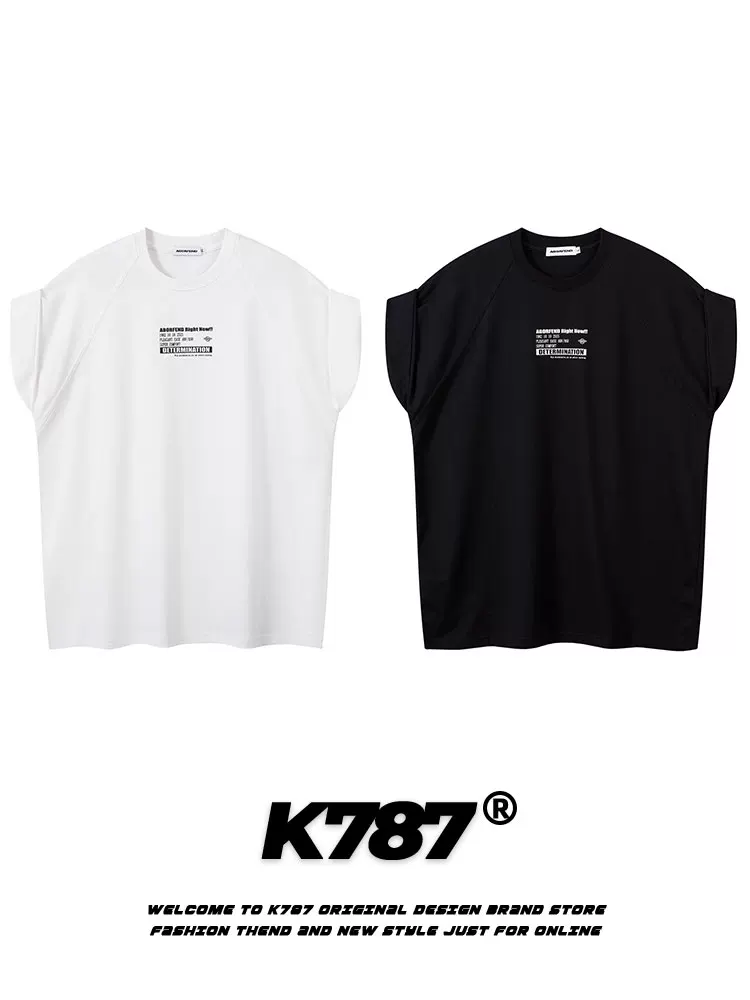 Áo ba lỗ thể thao cổ điển Mỹ K787, kiểu dáng unisex, tay raglan, phong cách đường phố hip-hop, áo cặp, áo thun