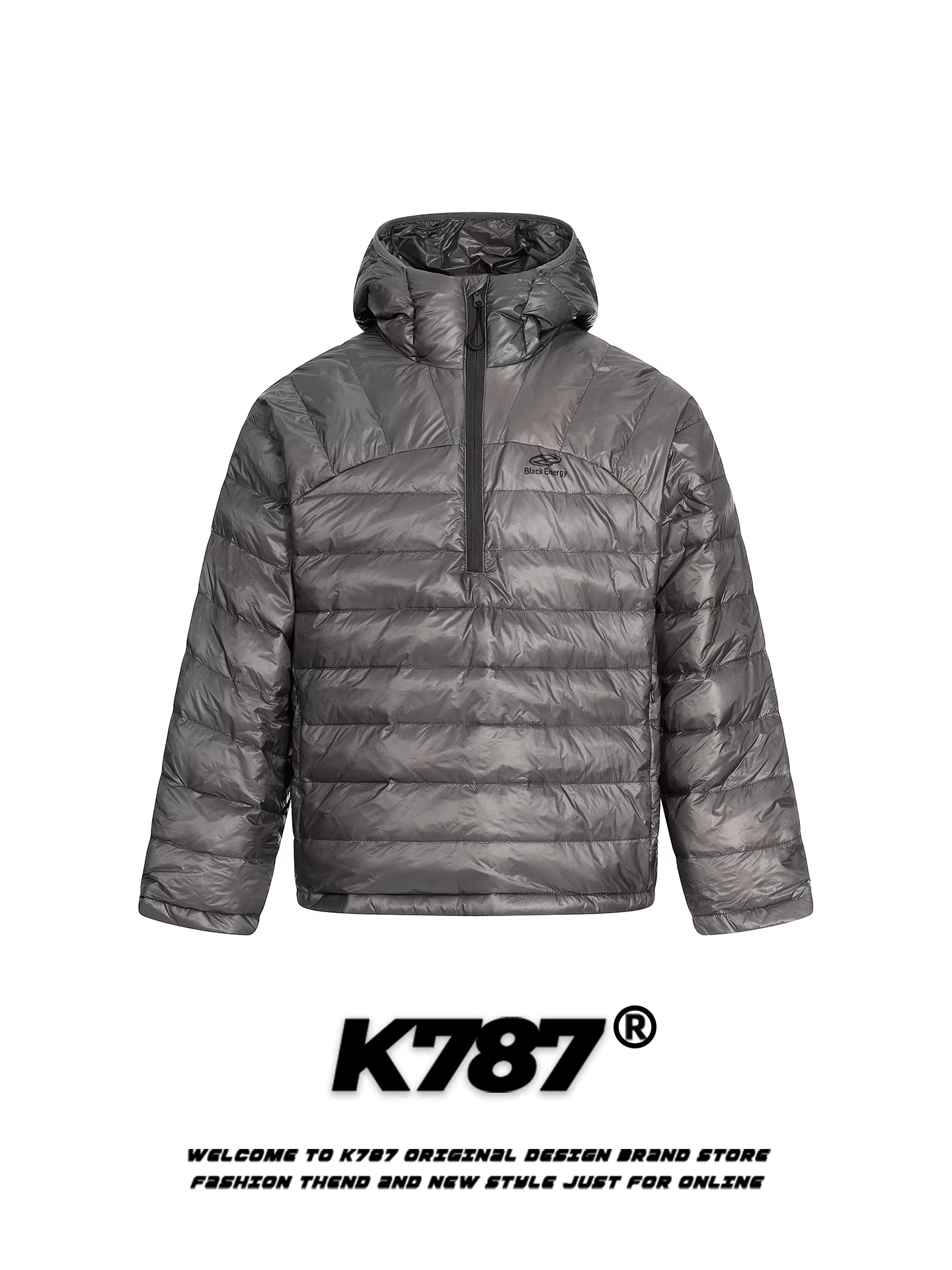 Áo khoác phao có mũ trùm đầu nửa khóa kéo kiểu Mỹ cổ điển K787 dành cho nam và nữ, áo khoác phao dày dặn lông vịt trắng dành cho cặp đôi.