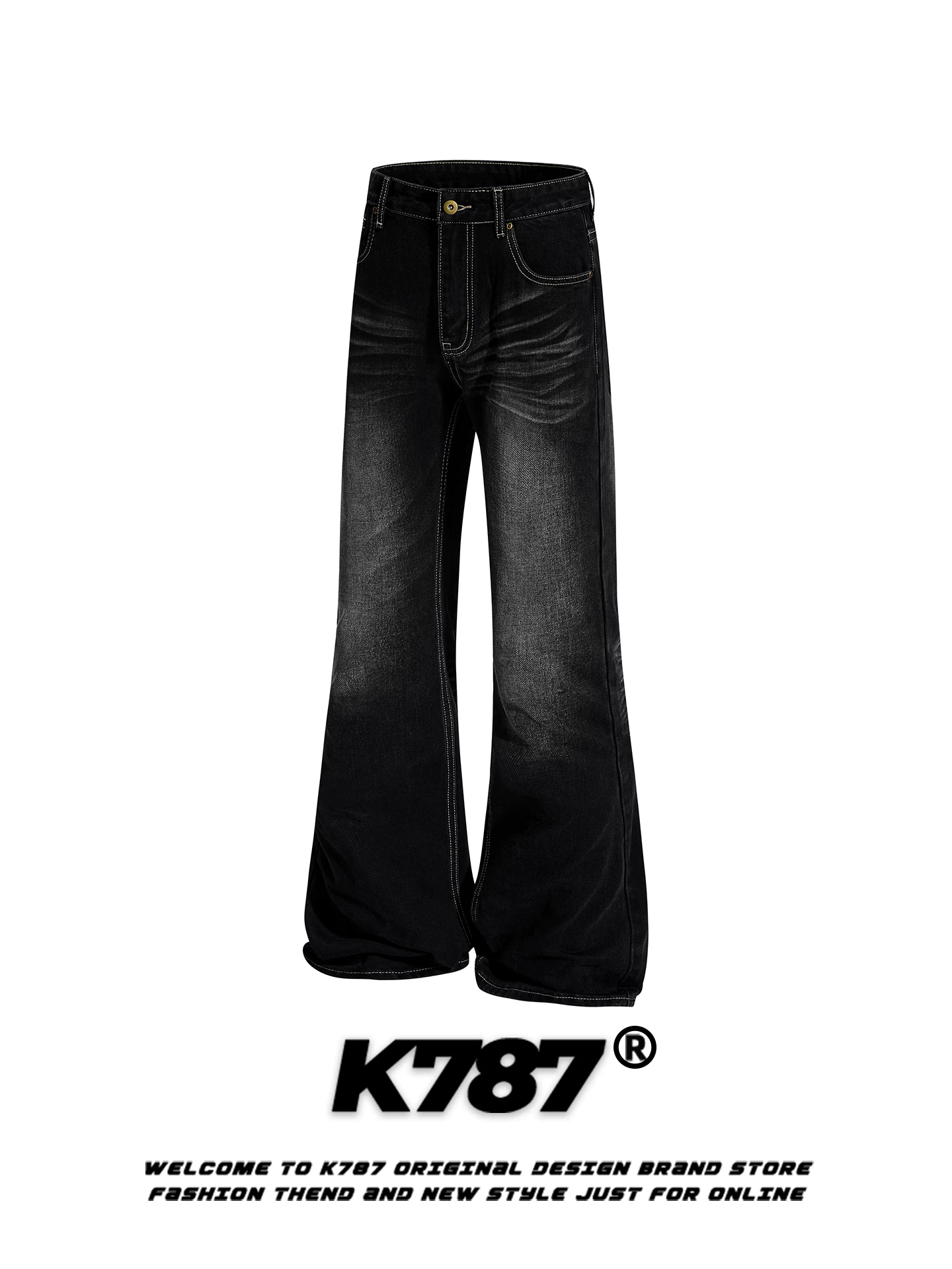 Quần jeans K787 kiểu Mỹ cổ điển, xước mài, dáng loe, dành cho nam và nữ, quần ống rộng xu hướng thời trang, cạp cao, tôn dáng.
