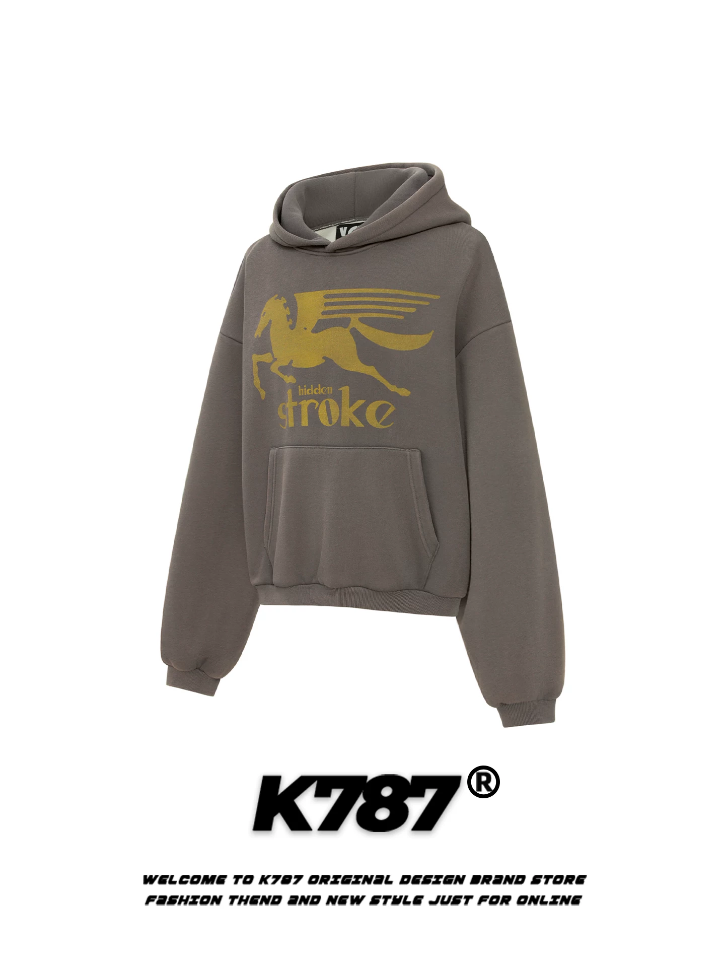 Áo hoodie in họa tiết ngựa phong cách đường phố Mỹ K787 dành cho nam và nữ, áo khoác hoodie cặp đôi ấm áp, lót lông cừu, kiểu dáng rộng rãi, hợp thời trang
