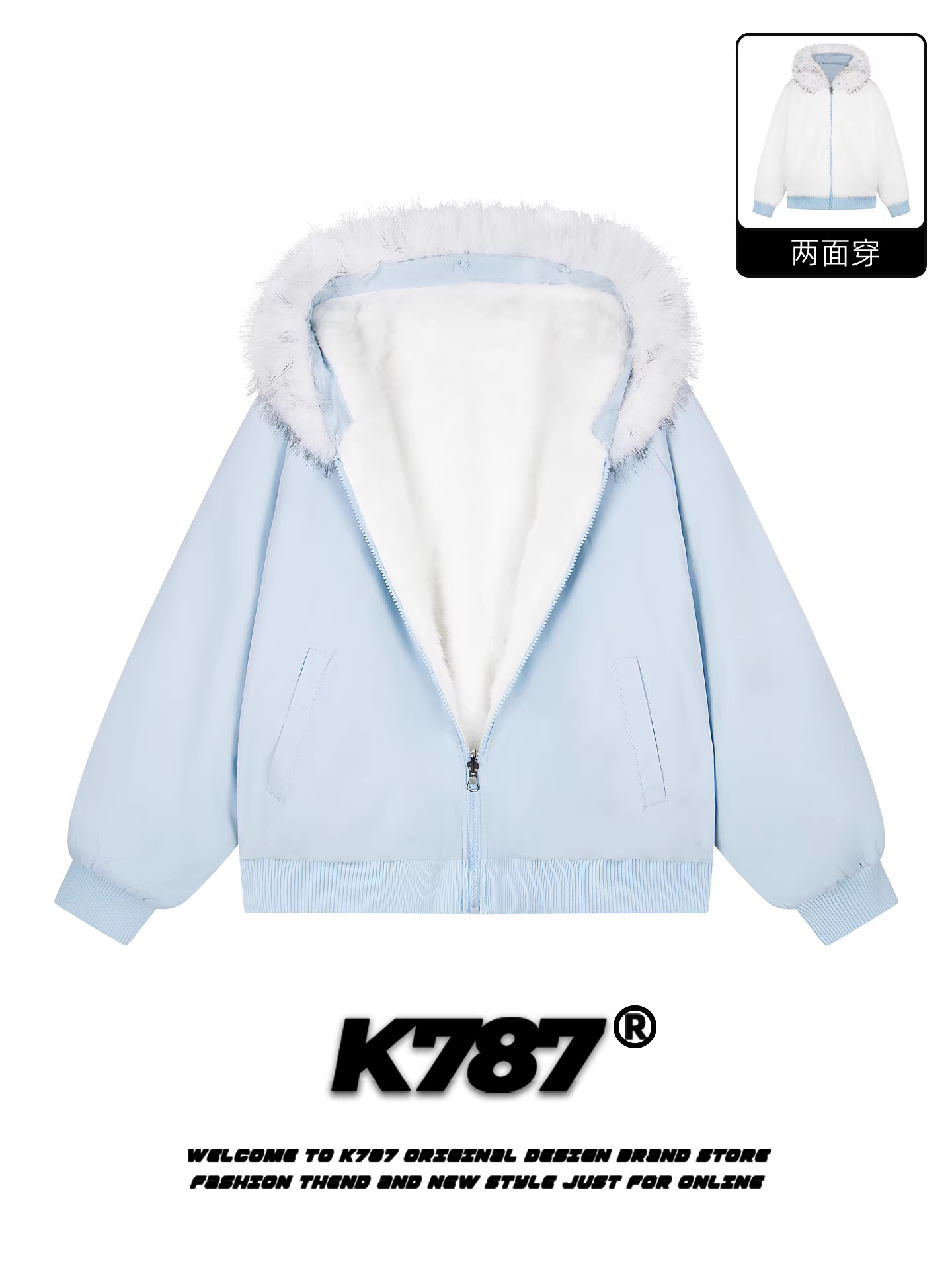 Áo khoác cotton có mũ trùm đầu, cổ lông thú hai mặt kiểu Mỹ cổ điển K787 dành cho nam và nữ, ấm áp, dày dặn, kiểu dáng gọn gàng, khóa kéo, thích hợp cho mùa đông.