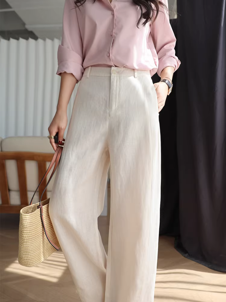 Vải lanh Tencel! Mát mẻ và thoáng khí~ Quần ống rộng dáng suông, cạp cao, mềm mại và bay bổng, tôn dáng, dành cho nữ, mẫu mới cho mùa hè.