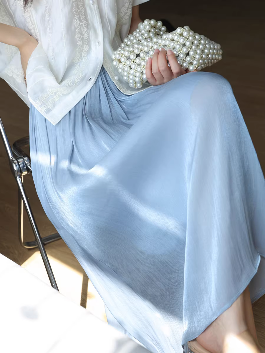 Thật xinh đẹp dưới ánh nắng mặt trời~ Những năm tháng rạng rỡ Váy chữ A lưng cao co giãn Váy cổ tích Váy voan Phong cách mùa hè mới dành cho nữ