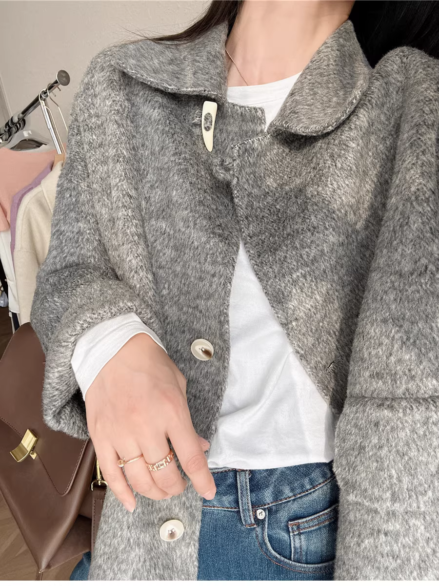 Giảm giá! Áo cổ miễn phí! Áo khoác len hai lớp làm thủ công 100% len siêu mịn của Úc với cổ áo búp bê dành cho nữ.