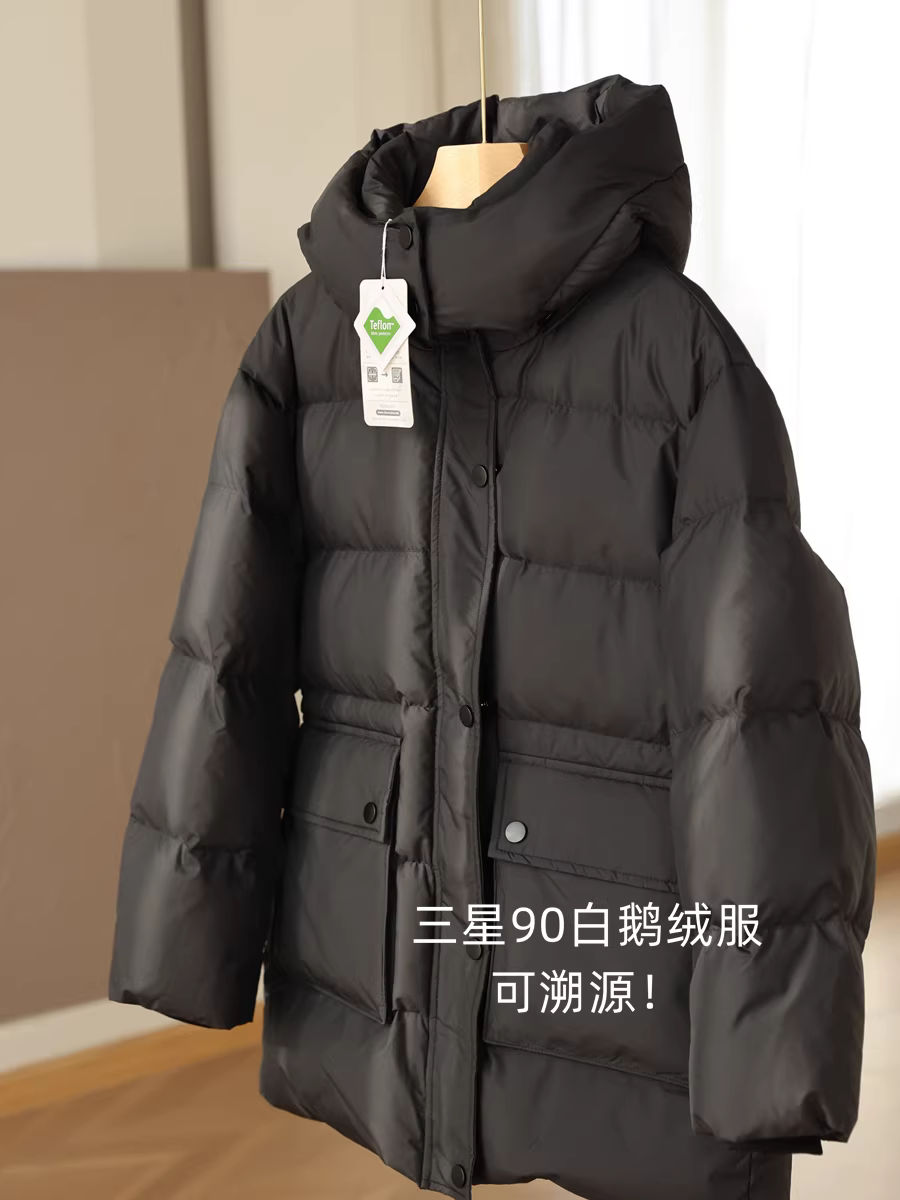 Giảm giá! Chỉ 90 chiếc! Áo khoác lông ngỗng trắng Samsung 90, áo khoác lông vũ có mũ trùm đầu có thể tháo rời, dài trung bình, chống thấm nước, dành cho nữ, mới cho mùa đông.