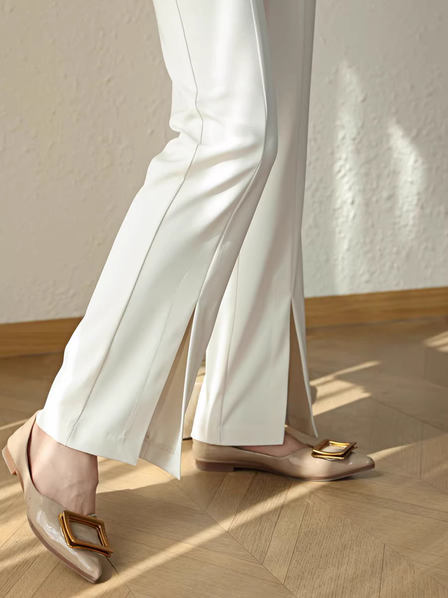 Thiết kế cạp quần mỏng, mềm mại, không nhăn, lưng cao, tôn dáng, xẻ tà, quần ống loe, quần dài nữ, quần mỏng mùa hè