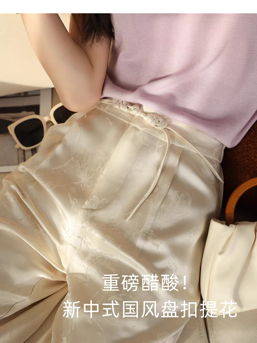 Tin tức nóng nhất # Triacetate! Quần ống rộng dáng thẳng, cạp cao, chất liệu jacquard kiểu Trung Quốc mới, tôn dáng, dành cho nữ mùa hè.