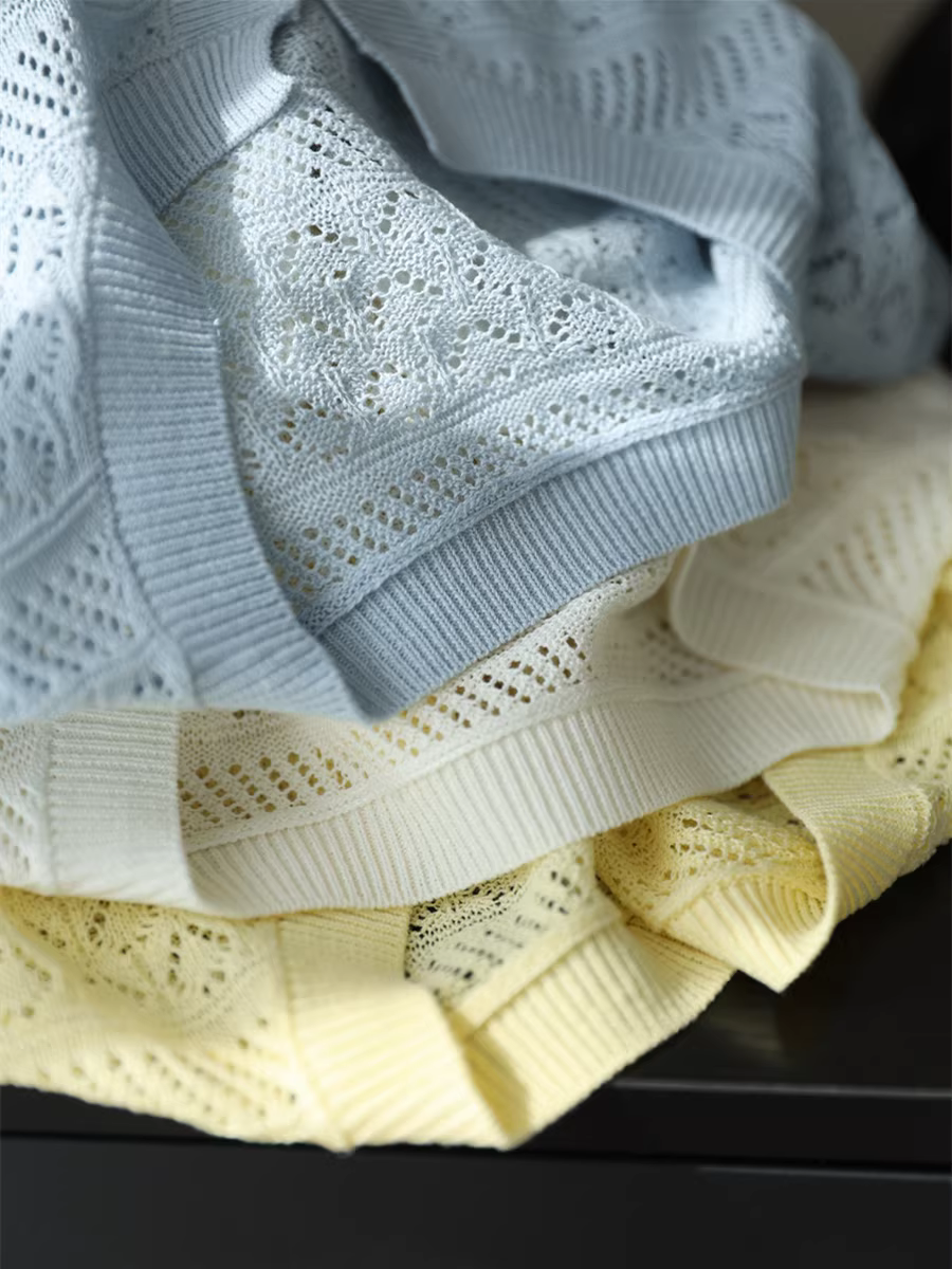 Áo cardigan ngắn tay cổ tròn dệt kim rỗng thoáng mát bằng vải lanh lyocell mùa hè lãng mạn dành cho nữ mùa hè mới