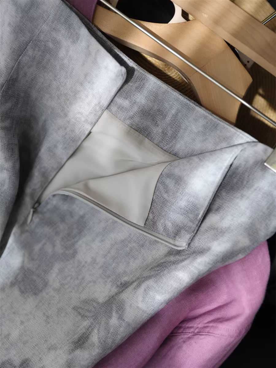 Váy linen Tencel in họa tiết gradient thanh lịch dành cho nữ, váy dáng chữ A xẻ tà mỏng nhẹ, lưng cao tôn dáng mùa hè