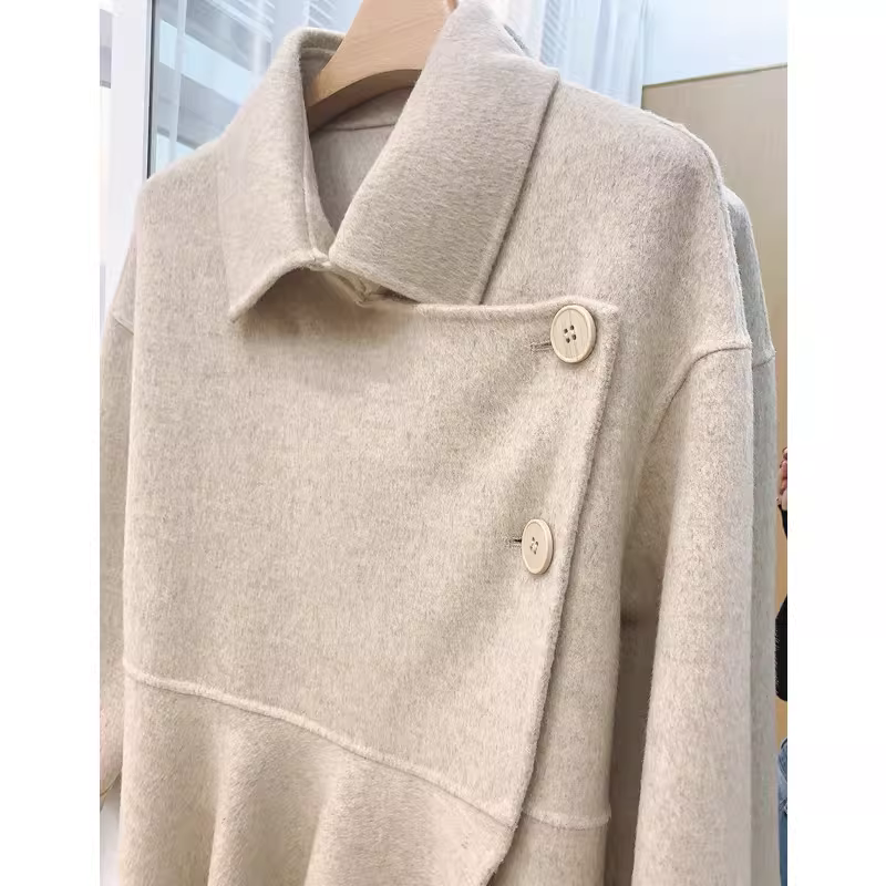 Ưu đãi dành cho khách hàng cũ! Hơn 30 đơn hàng ~ Áo khoác len thủ công hai mặt bằng len Alpaca dành cho nữ, kiểu dáng dài trung bình.