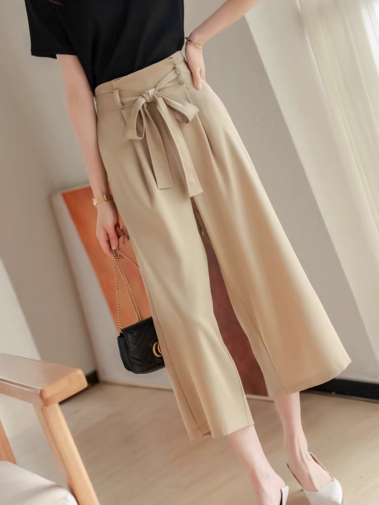 Chất liệu vải nặng, chất lượng tuyệt vời! Tôi rất thích nó! Thực sự tôn dáng! Quần ống rộng thẳng, dài tám phần, có thắt lưng thêu, dành cho nữ, mùa hè.