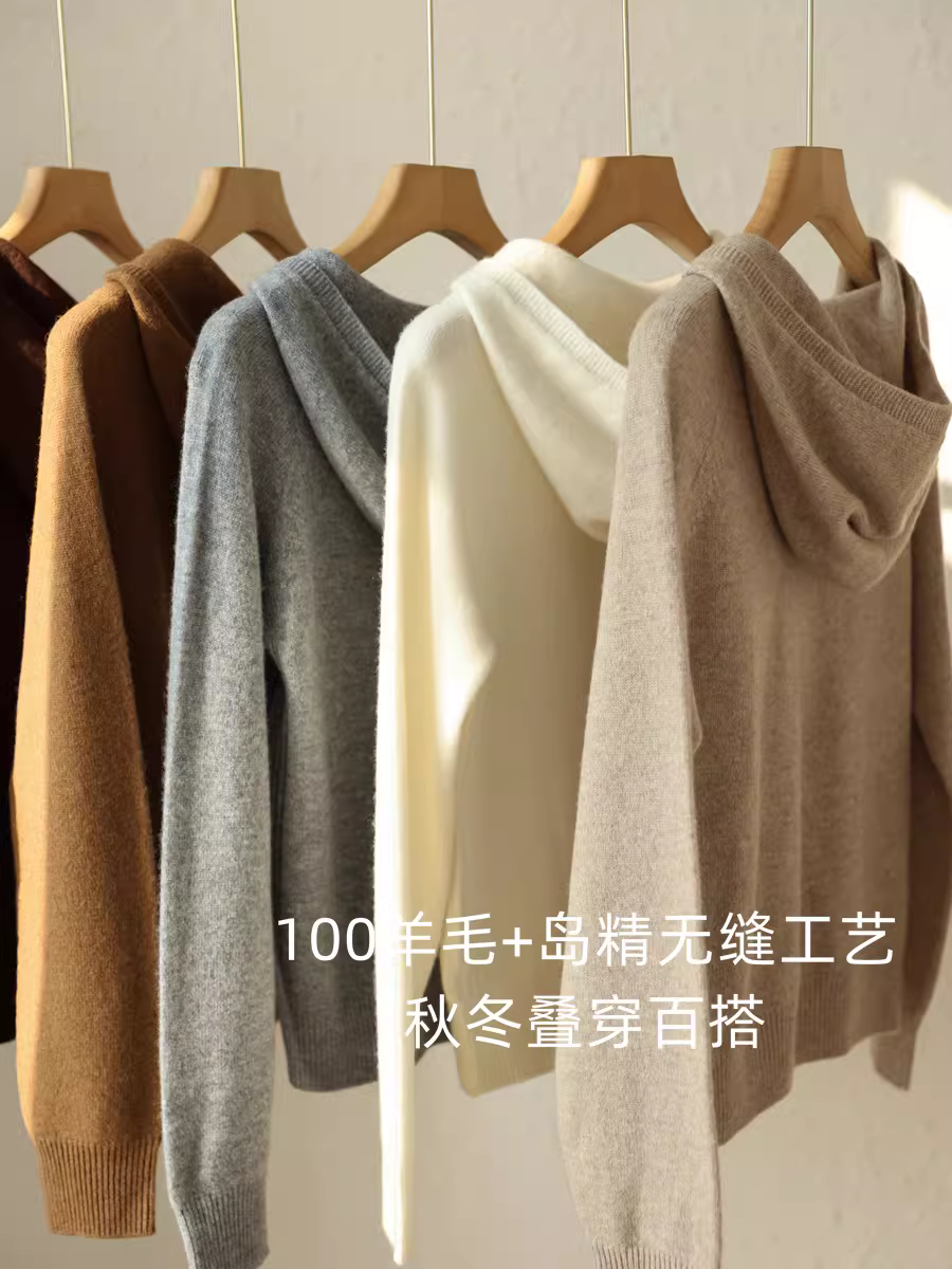 Giá trị tuyệt vời dành cho người hâm mộ! Áo len 100% len, mềm mại và thoải mái, liền mạch, đa năng, áo len có mũ trùm đầu rộng rãi dành cho nữ, mới cho mùa thu đông.