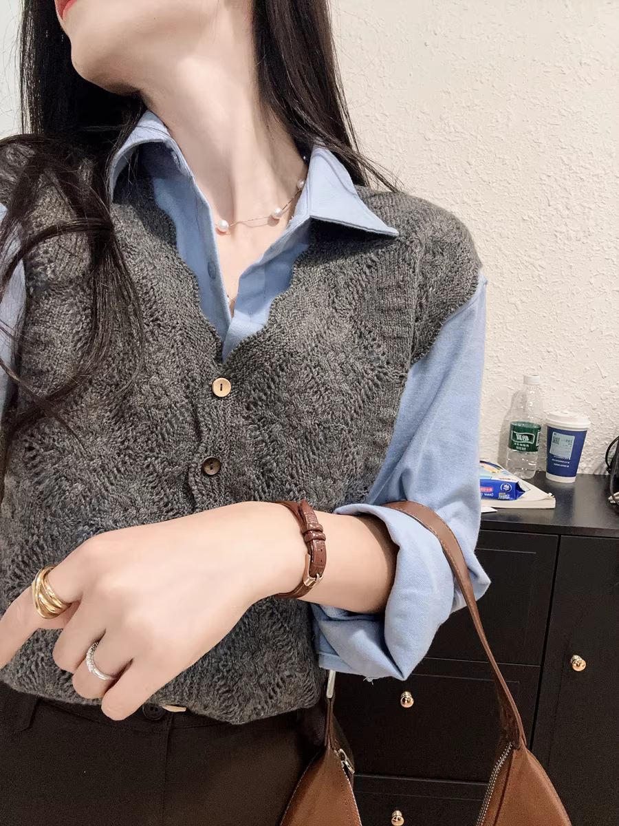 Áo cardigan len móc họa tiết kim cương, kiểu dáng cổ điển, dày dặn, chất liệu len, kiểu dáng áo khoác không tay, cổ chữ V, xếp lớp, rộng rãi, dành cho nữ, mẫu mới cho mùa thu.