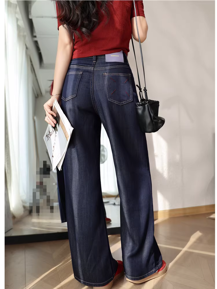 Quần jean 100% Lyocell, mát mẻ và mềm mại, siêu mềm, không phai màu, cạp cao, dáng ôm vừa vặn, ống thẳng, ống rộng dành cho nữ, mùa xuân và mùa hè.