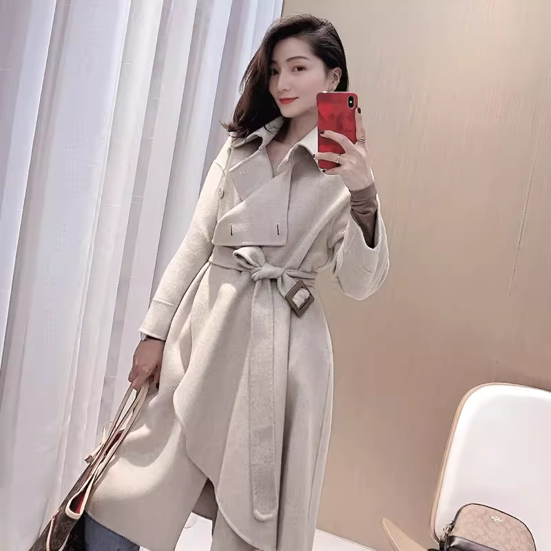 Ưu đãi dành cho khách hàng cũ! Hơn 30 đơn hàng ~ Áo khoác len thủ công hai mặt bằng len Alpaca dành cho nữ, kiểu dáng dài trung bình.