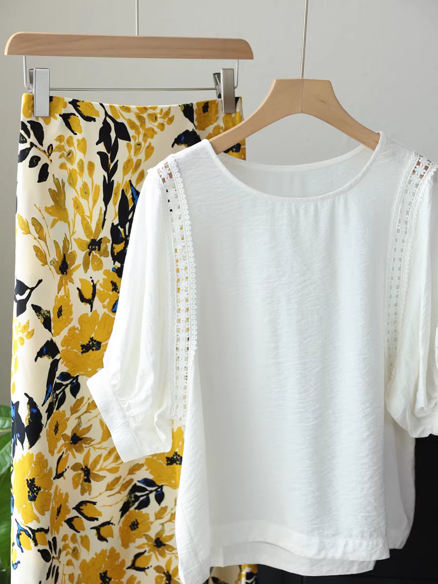 Áo sơ mi tay đèn ren rỗng tinh tế và thời trang bằng lụa tơ tằm acetate, chất liệu Tencel mỏng dành cho nữ mùa hè mới