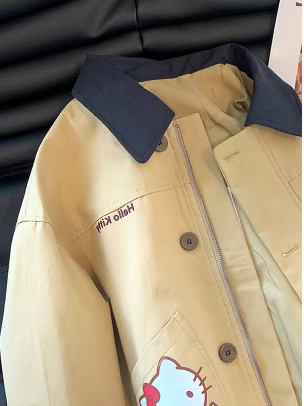 Áo gió Hello Kitty dành cho bé gái Áo kiểu thu đông 25, áo khoác thời trang giản dị cho trẻ lớn, áo khoác trẻ em đa năng
